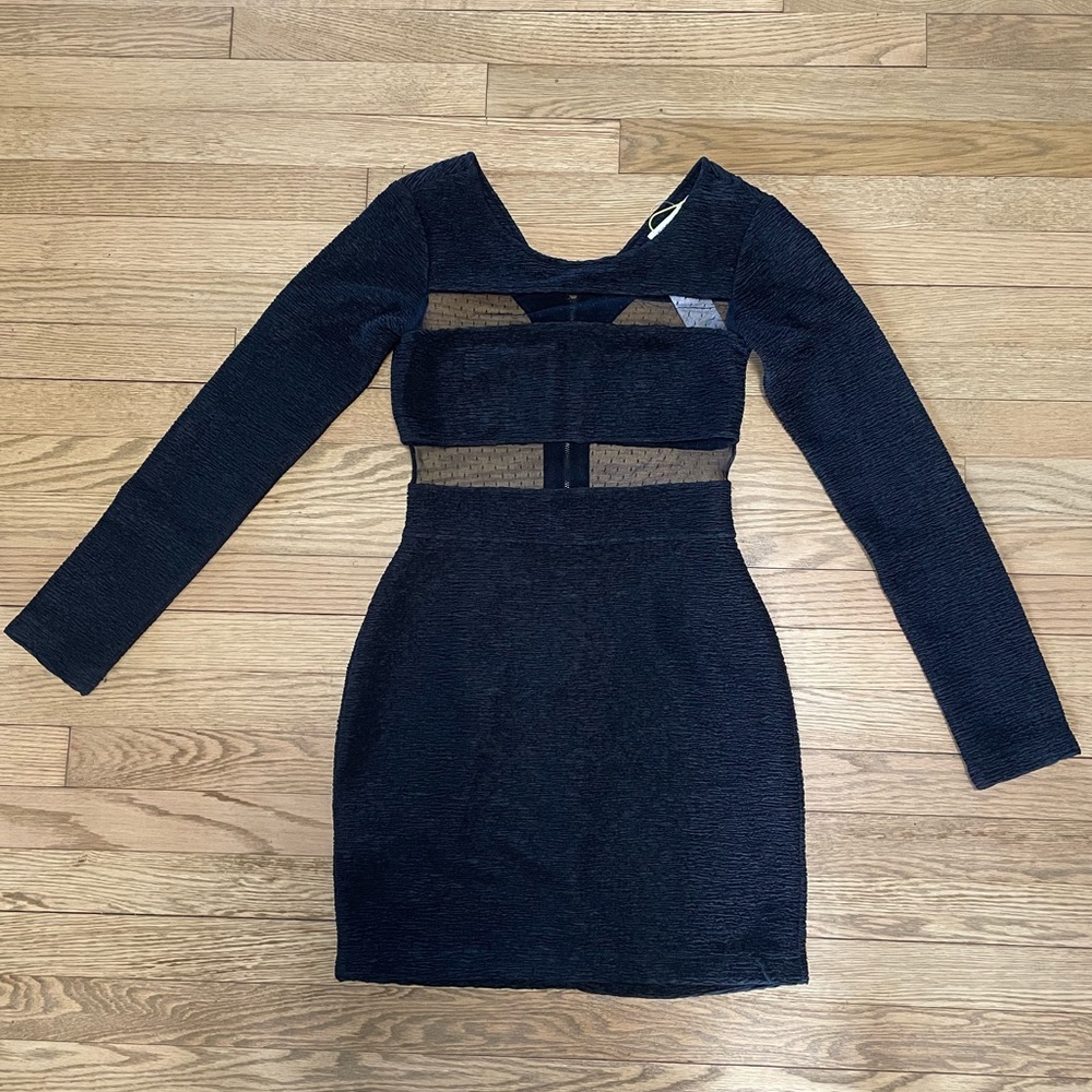 NWT - BCBGeneration Black Stretchy Sexy Cutout Long Sleeve Party Mini Dress